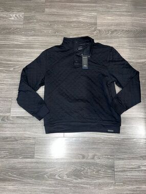 Kenneth Cole Black Quilted Snap-Neck Pullover